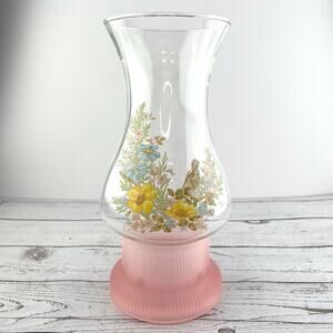 Vtg LE Smith Country Morning Large Votive Candle Holder, 2 Piece Pink Lantern